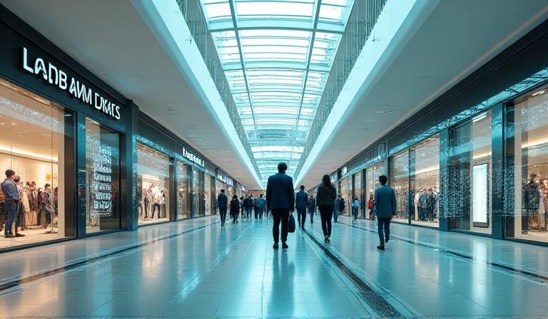 Futuristic retail landscape with digital integrations